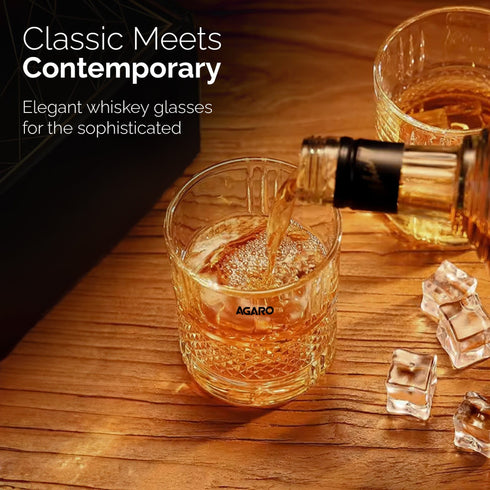 Elegant Whiskey Glass, Set of 6, 325ML, Crisscross Design, Crystal Clear, Perfect for Scotch, Whisky, Bourbon, Liquor, Wine, Cocktail Drinks , Stylish Design